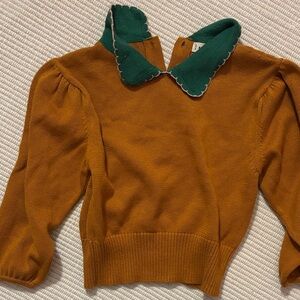 Misha And Puff Kids Mustard Sweater with Green Collar